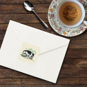 Sticker Carré Livres Thé Chat Cute