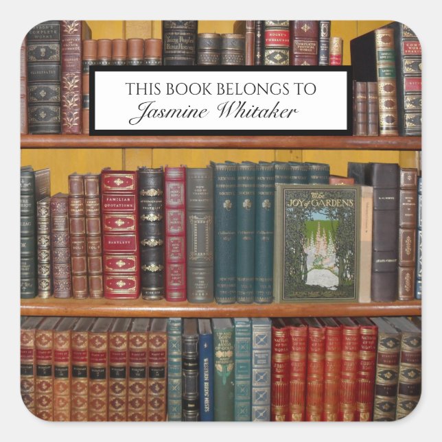 Sticker Carré Livres vintages Plaque bibliothèque personnalisée (Devant)