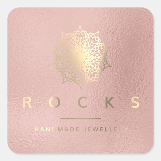 Sticker Carré Liz Mandala Rose Rose or métal blanc 2 (Devant)