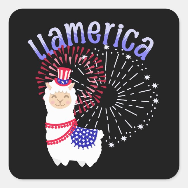 Sticker Carré Llama American 4 juillet (Devant)