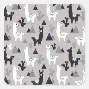Sticker Carré Llama cactus montagnes, motif sans soudure.
