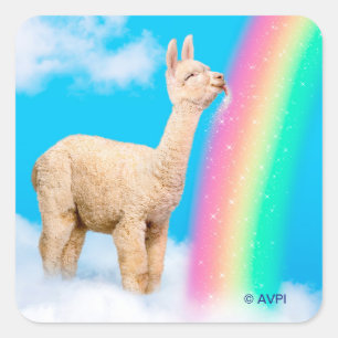 Sticker Carré Llama Licking Rainbow