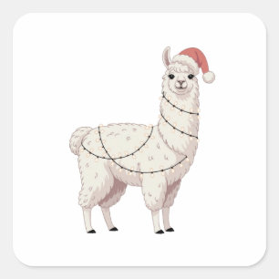 Sticker Carré Llama Lumières de Noël Animaux Robustes Amoureux A