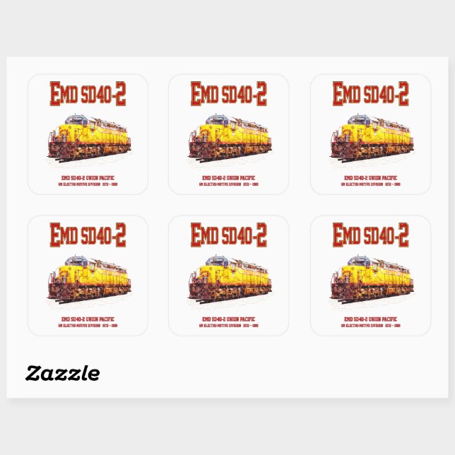 Sticker Carré Locomotive diesel EMD SD40-2 vintage. (Feuille)