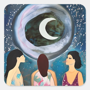 Sticker Carré L'oeuvre d'art de la lune qui bénit les femmes