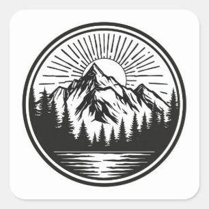 Sticker Carré Logo Aventure Montagne   Badge Camping   Extérieur