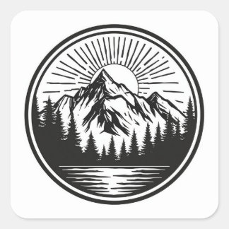 Sticker Carré Logo Aventure Montagne | Badge Camping | Extérieur