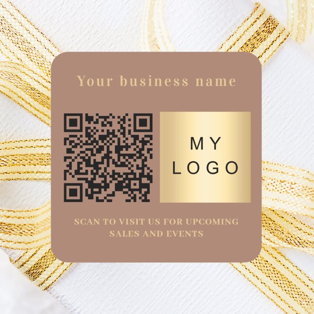 Sticker Carré logo code qr marron mocha nom de l'entreprise (Créateur téléchargé)