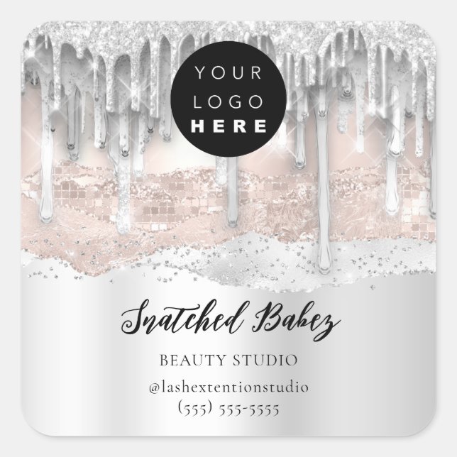 Sticker Carré Logo Code QR Merci frappe les gouttes d'argent (Devant)