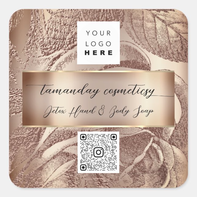 Sticker Carré Logo Code QR Photo Produit Merci Rose Mariage (Devant)