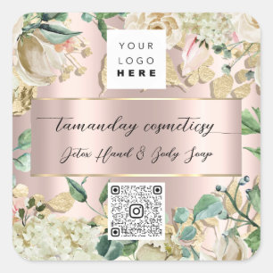 Sticker Carré Logo Code QR Photo Produit Merci Rose Vert