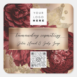 Sticker Carré Logo Code QR Photo Produit Merci Rose Vin Rouge