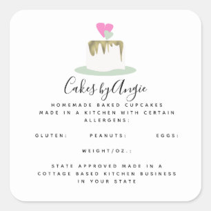 Sticker Carré Logo Cœurs de Gâteau Nourriture Faite Maison Entre