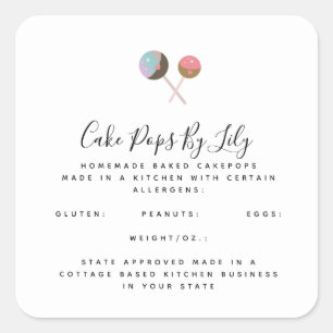 Sticker Carré Logo Cute Cakepop Commerce alimentaire maison