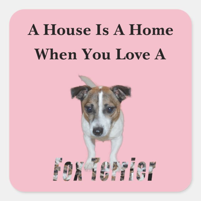 Sticker Carré Logo D'Amour Fox Terrier Et Fox Terrier, Rose (Devant)
