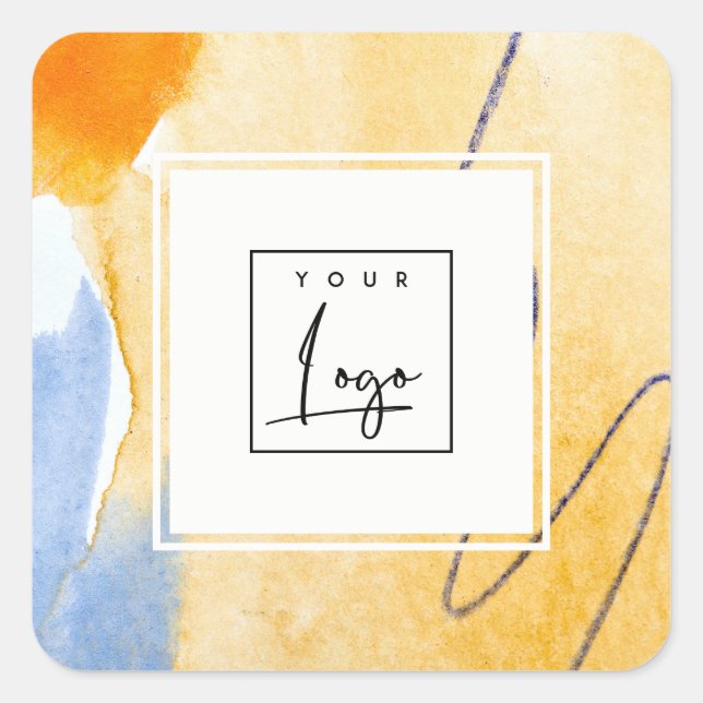 Sticker Carré Logo d'art Abstrait Artistic Jaune Bleu Aquarelle (Devant)