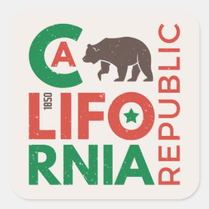 Sticker Carré Logo de California With Grizzly Bear
