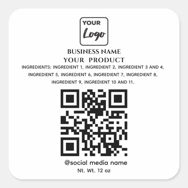 Sticker Carré Logo de code QR simple ingrédients du produit (Devant)