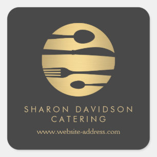 Sticker Carré Logo de Luxe Gold Catering Restaurant, Chef, Nourr