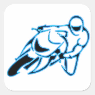 Sticker Carré Logo de moto noir avec lignes bleu néon