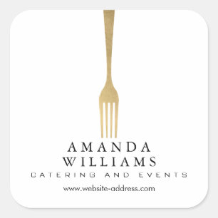 Sticker Carré Logo de restauration moderne Faux Gold Fork