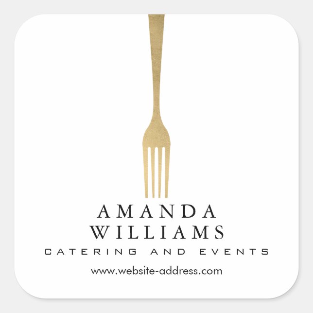 Sticker Carré Logo de restauration moderne Faux Gold Fork (Devant)