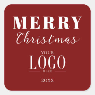 Sticker Carré Logo de société Minimaliste Joyeux Noël Rouge Blan