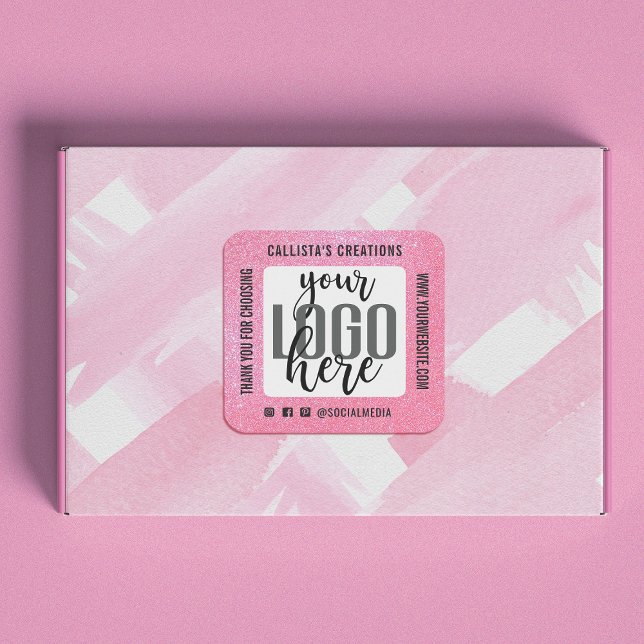 Sticker Carré Logo d'entreprise Merci Parties scintillant rose (Créateur téléchargé)