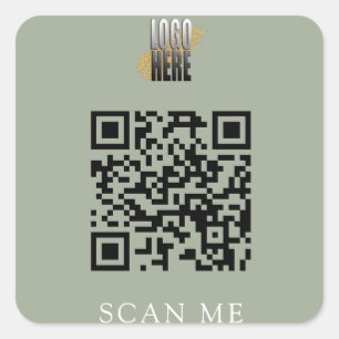 Sticker Carré Logo d'entreprise moderne Sage Green QR Code