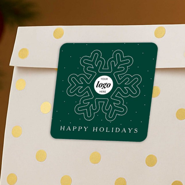 Sticker Carré Logo d'entreprise Noël Flocon de neige vert (Business logo festive stickers in green and white with modern snowflake design)