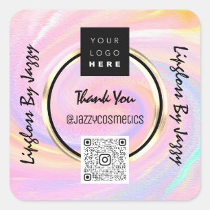 Sticker Carré Logo du code QR du Merci Business Holographie rose