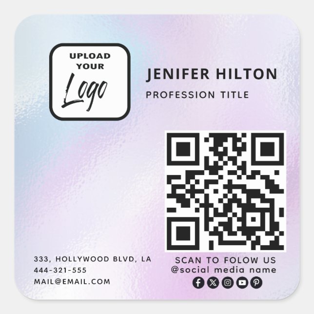 Sticker Carré Logo du code qr holographique médias sociaux (Devant)