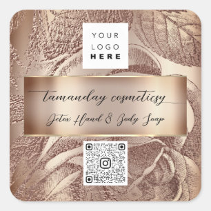 Sticker Carré Logo du code QR Photo Rose de mariage Merci
