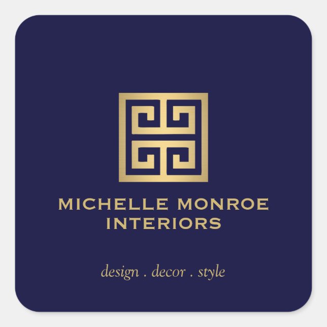 Sticker Carré Logo élégant de concepteur à clé grecque Or/Bleu f (Devant)