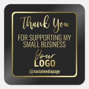 Sticker Carré Logo Élégant Merci Noir Et Or