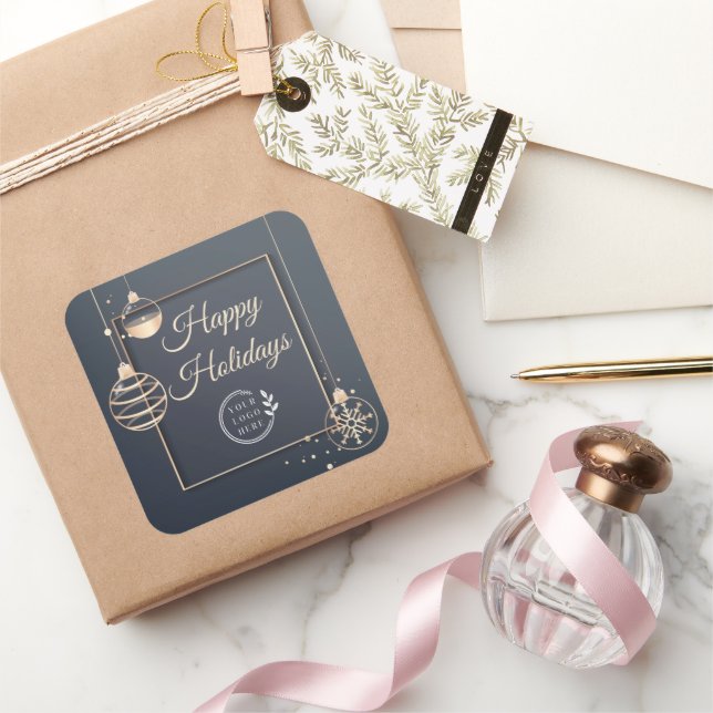 Sticker Carré Logo Joyeuses Fêtes Noël Entreprise Moderne (Cadeaux)