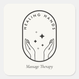 Sticker Carré Logo Massage, Bien-être Mains de Guérison Modernes