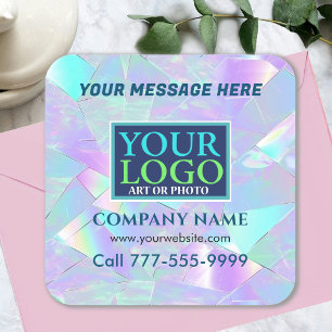 Sticker Carré Logo, Message, Promo Entreprise, Design Iridescent