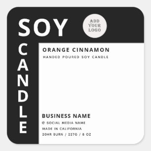 Sticker Carré Logo minimaliste bougie de soja noir blanc