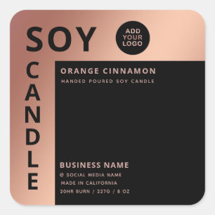 Sticker Carré Logo minimaliste rose noir bougie de soja en or
