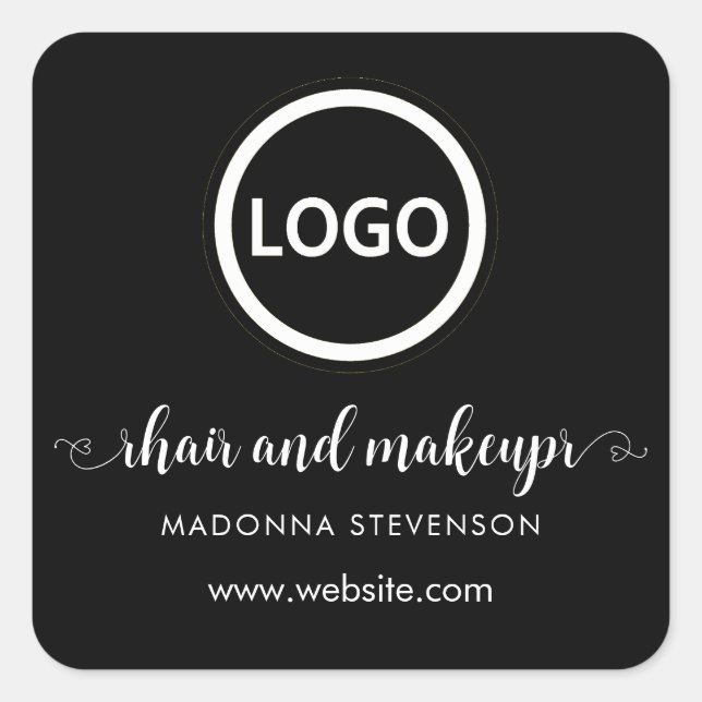 Sticker Carré Logo noir blanc simple typographie maquillage chev (Devant)