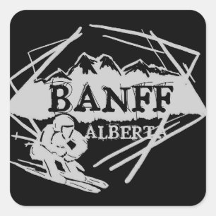 Sticker Carré Logo noir gris de Banff Alberta Canada