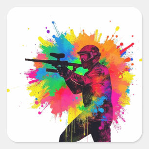 Sticker Carré Logo Paint Ball Couleurs Vives Silhouette Éclabous