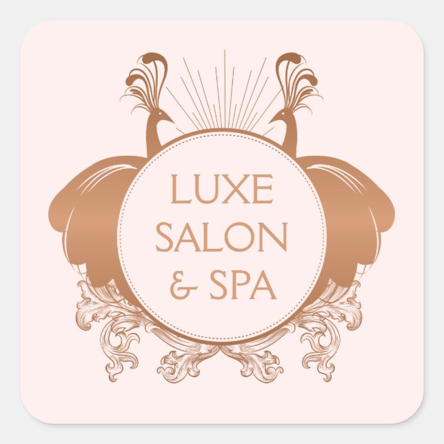 Sticker Carré Logo Paons Art Nouveau Rose Gold/Rose (Devant)