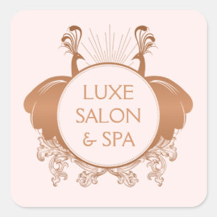 Sticker Carré Logo Paons Art Nouveau Rose Gold/Rose
