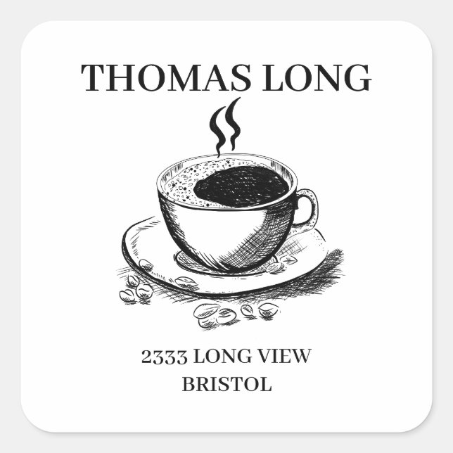 Sticker Carré Logo personnalisé Bois de café en bois (Devant)