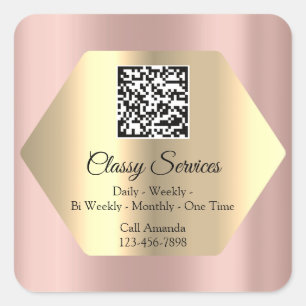 Sticker Carré Logo personnalisé QR Code Gold Frame Name Rose