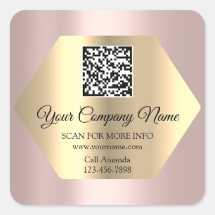 Sticker Carré Logo personnalisé QR Code Promotionnels Rose Gold
