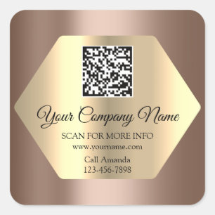 Sticker Carré Logo personnalisé QR Code Rose promotionnel Brown