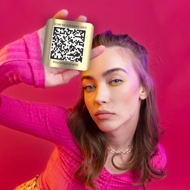 Sticker Carré Logo personnalisé QR Code Scan Me Name Gold (Custom Logo QR Code Scan Me Name Gold Square Sticker)